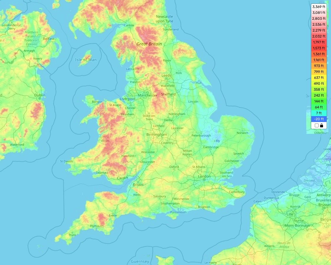 England topographic map, elevation and landscape