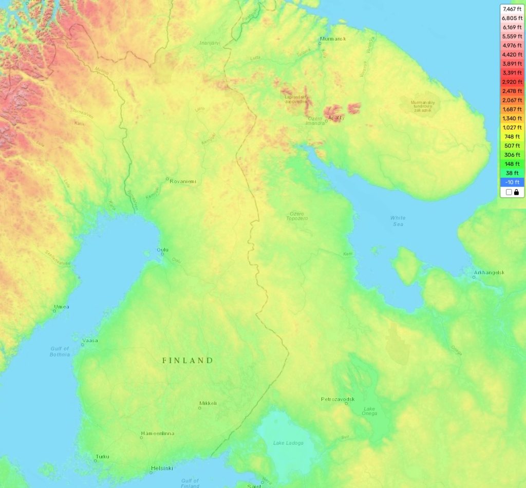 Republic of Finland topographic map, elevation and landscape