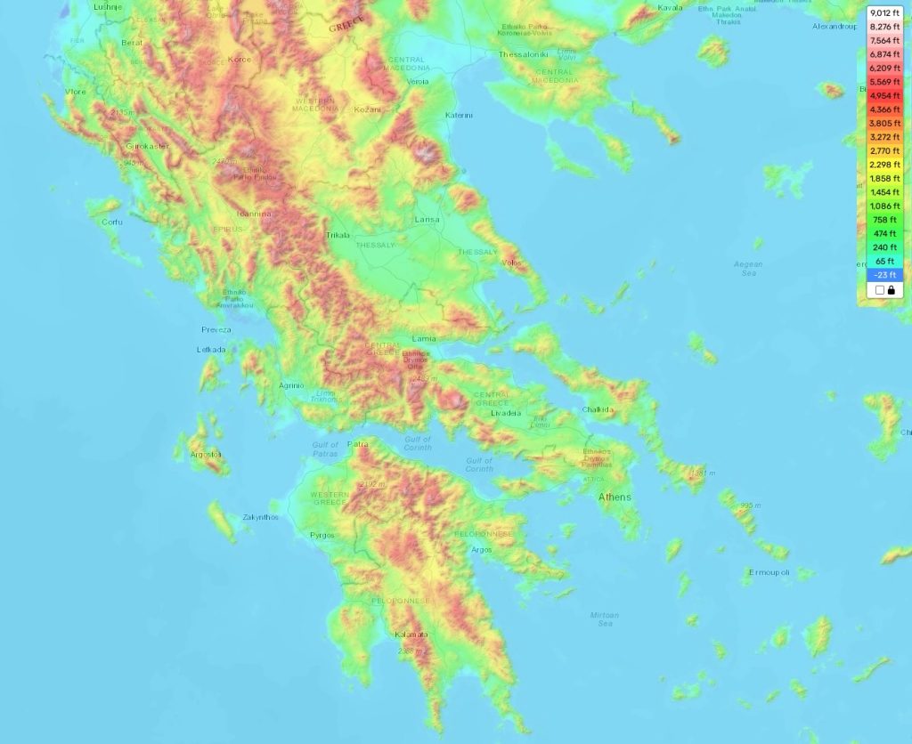 Greece topographic map