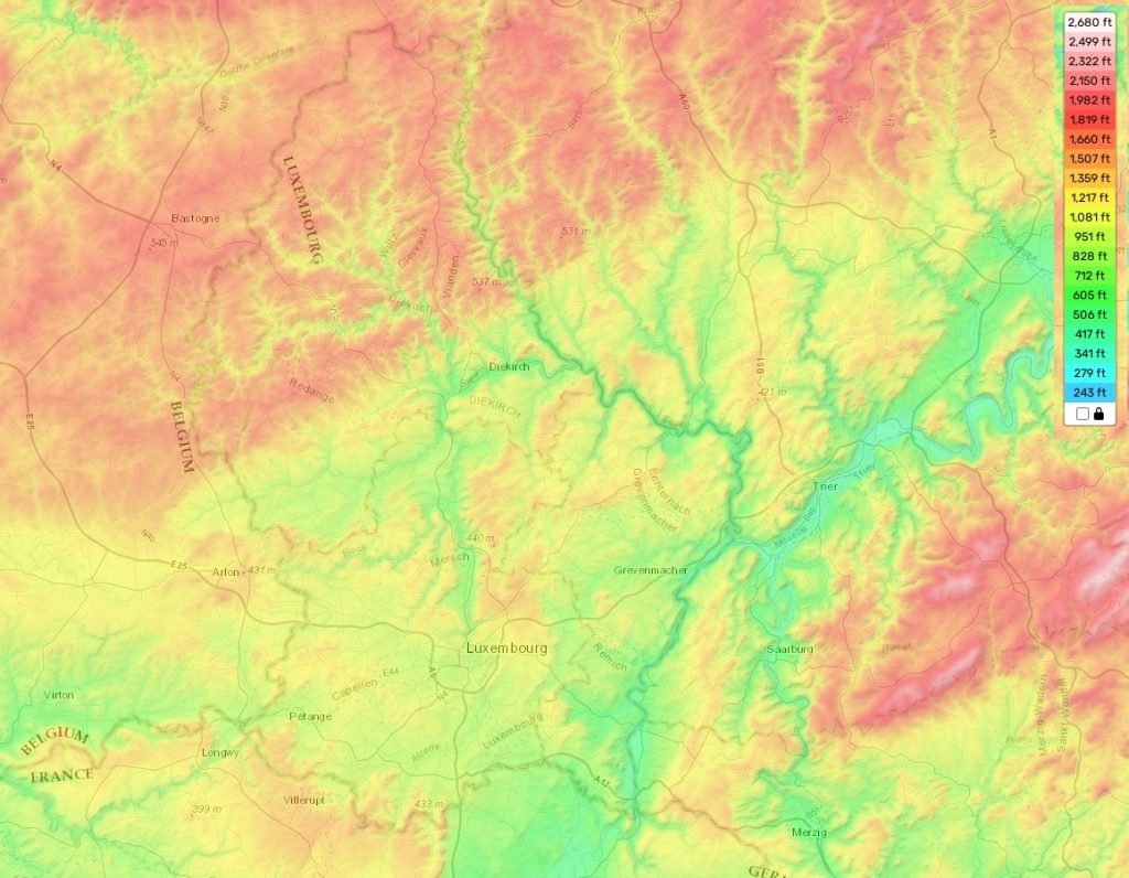 Luxembourg topographic map