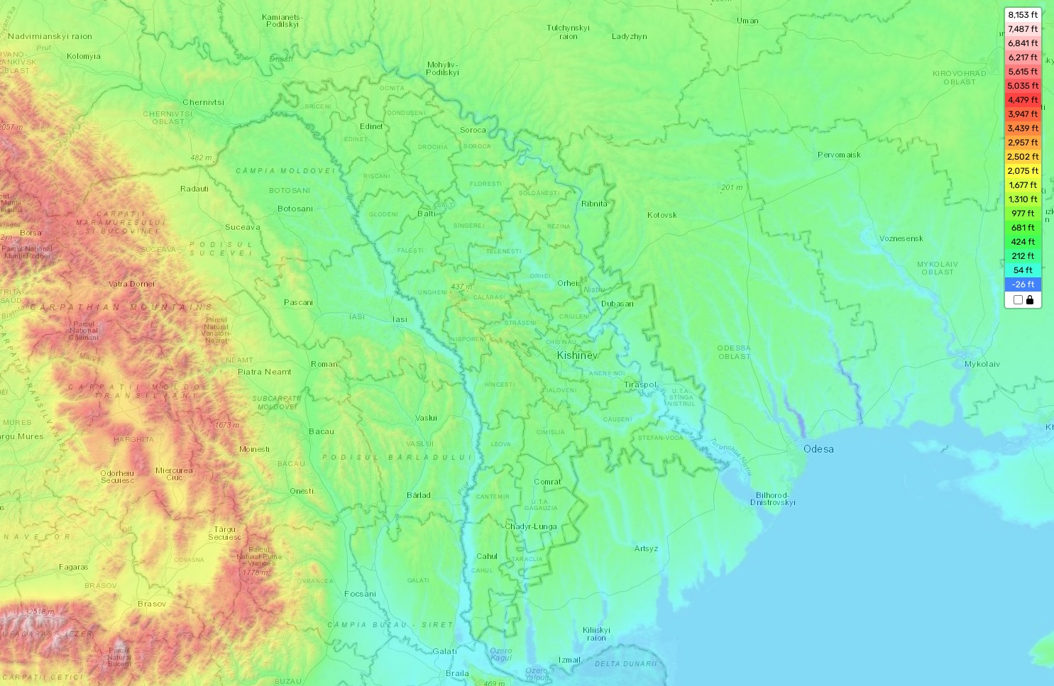 Republic of Moldova topographic map, elevation and landscape