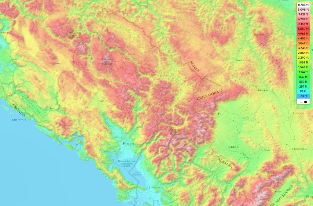 Montenegro topographic map