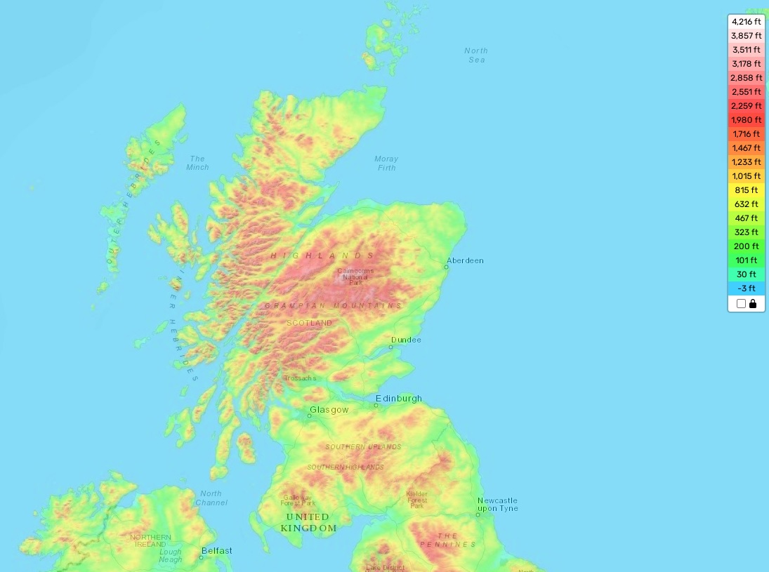 Scotland topographic map, elevation and landscape