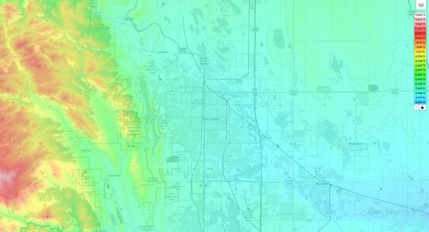 Fort Collins Topographic Map Elevation And Landscape   Fort Collins Topographic Map 624x338 