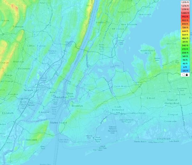 New York topographic map, elevation and landscape