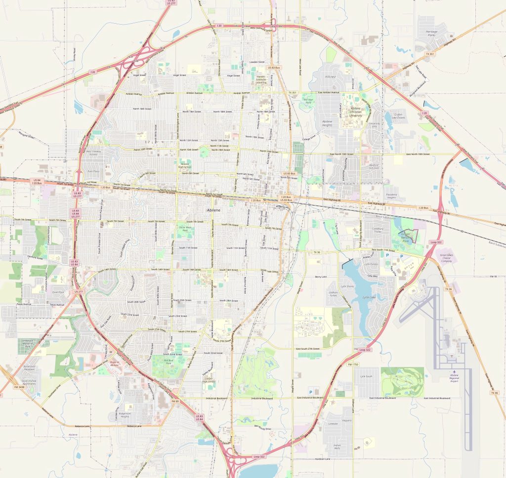 Map of Abilene with roads and streets