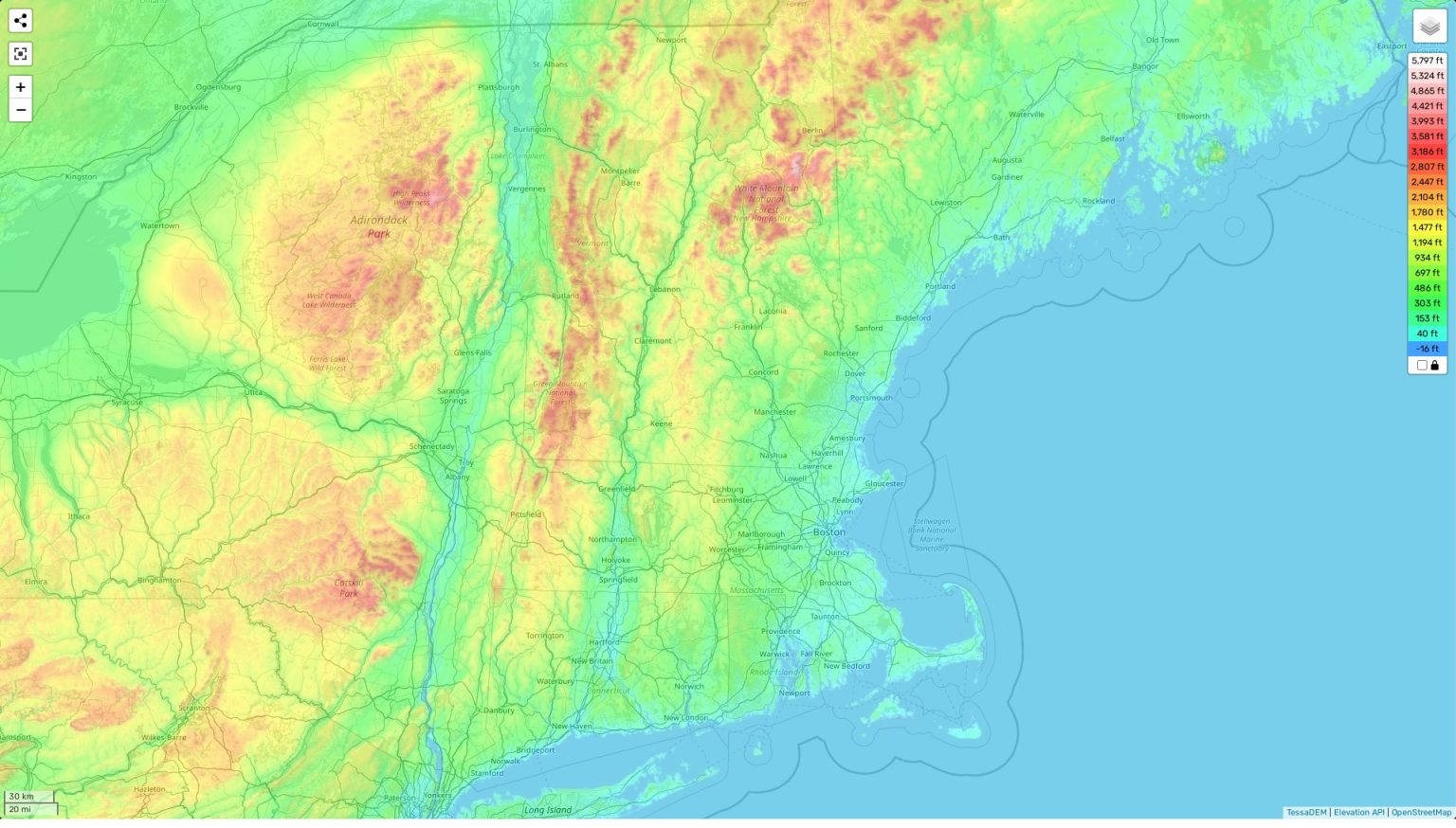 New Hampshire topographic map, elevation and landscape